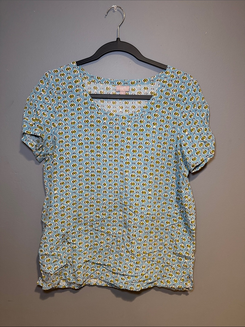 Light Blue Printed Short Sleeve Women's Top